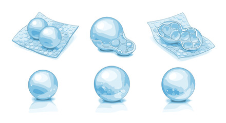 Poster - Illustration of various shiny oval shapes some on textured surfaces and some standalone on a white background