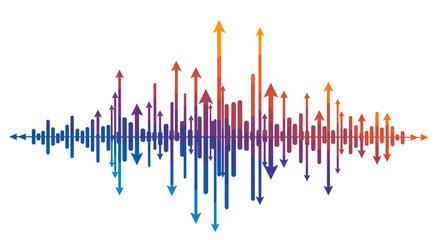 Poster - Colorful arrows forming a symmetrical wave pattern in gradient from blue to red and orange hues on white