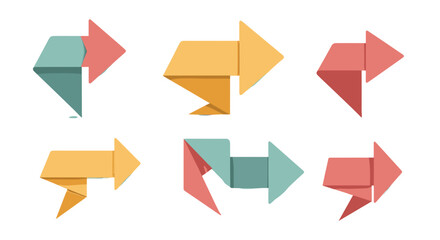 Poster - Illustration of six origami style arrows in various colors and orientations on a white background