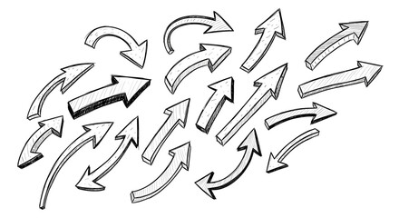 Poster - A sketch of many directional arrows pointing in various directions with a hand drawn artistic style