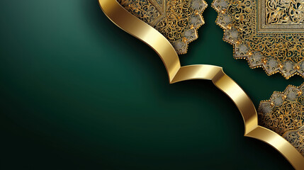 Poster - Ornate golden design on dark green background with intricate patterns