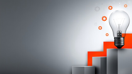 Poster - Innovative concept with light bulb and gears on gray background