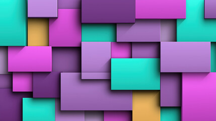 Poster - Colorful geometric shapes overlapping in vibrant hues of purple and teal
