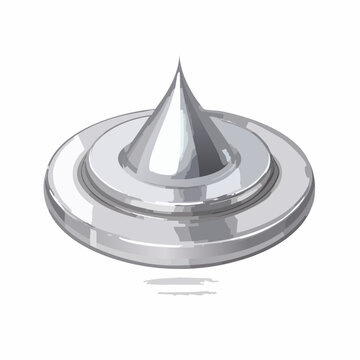 A stylized illustration depicting a metallic, conical object with a circular base.