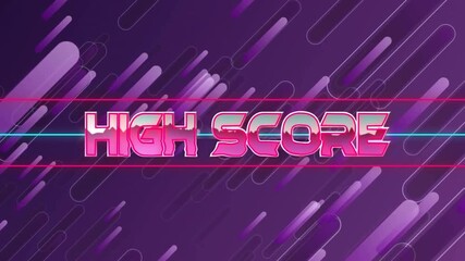 Poster - Purple background starting neon pink HIGH SCORE rotating filling sliding streaks showing retro vibe