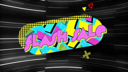 Poster - Pulsing light trails sparking yellow oval gliding to center for FLASH SALE pulsing announcing deal
