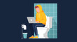 © Vectorzone - Illustration of a person working on a laptop while sitting on a toilet; perfect for articles about remote work, work-life balance, or humorous content.