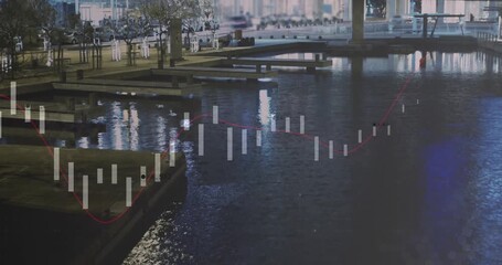 Poster - At start translucent candlestick chart appearing then sliding across canal showing market reversal