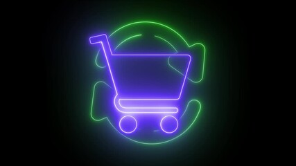 Aufkleber - Neon light effect animation of a shopping cart icon with round arrows in the background.