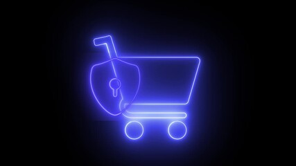 Aufkleber - Neon light effect animation of a shopping cart icon with a shield