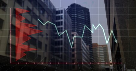 Poster - On playback start chart overlay showing red bars tracing line on 3D grid showing market trends