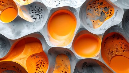 Poster - Abstract Cellular Orange  Grey Texture  Organic with Modern, and Artistic Design.