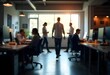 © Raihana - Generative AI Image of Busy Professionals Working in Modern Office Space with Natural Light