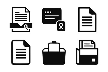 Fototapete - Set of Black and White Office and Document Icons Representing Files Folders Data and Information Management for Business and Organizational Use in a Clean Vector