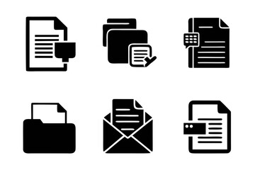 Fototapete - A set of black and white document icons representing file management data processing and communication ideal for interface design and digital communication platforms and applications