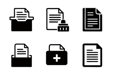Fototapete - Collection of Black and White Document Icons Representing Various File Management Concepts and Medical Records Ideal for Web Design and User Interface Applications with a