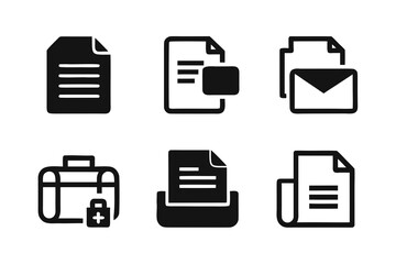 Fototapete - Collection of six black and white icons depicting documents files email briefcase and printer representing business office and communication concepts in a simple design