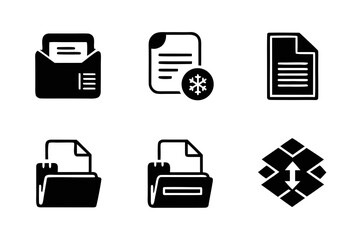 Fototapete - Collection of Black and White File and Folder Icons with Snowflake and Data Transfer Symbols for Digital Organization and Data Management on a White Background