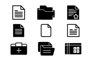 Fototapete - Set of black and white document and folder icons representing file management data organization and information storage for web design and user interface development projects