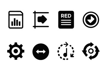 Fototapete - Collection of Eight Black and White Minimalist Icon Designs Representing Data Direction Settings and Processes for Use in User Interface and Web Design Projects