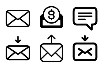 Fototapete - Set of Communication Icons Mail Message and Payment Representing Digital Correspondence Financial Transactions and Online Conversations in a Simple Clean and Modern Style Black and