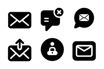 Fototapete - Set of Black and White Email and Message Icons for Web Design User Interface and Mobile Applications Including Mail Speech Bubble Send and Security Symbols