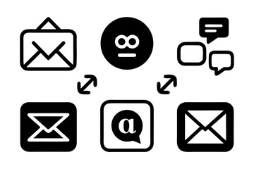 Fototapete - Communication Icons Set Representing Email Messaging and Contact Including Mail Symbols Chat Bubbles and a Generic Person Icon All in a Clean Black and White