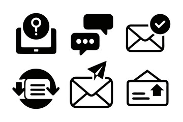 Fototapete - Collection of Communication Icons Representing Different Actions Like Sending Receiving Question Uploading and Messaging in a Clean and Modern Black Silhouette Style