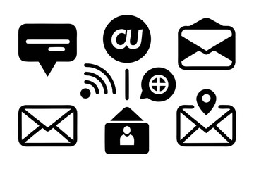 Fototapete - Set of communication icons in black and white including email chat wifi location and home representing connection messaging and digital interaction in a modern style