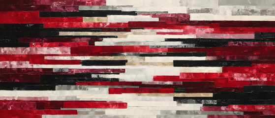 Poster - The image is a colorful abstract painting featuring red, white, and black lines. The red and white colors are dominant, with the black lines adding a sense of depth and contrast