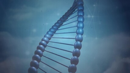 Poster - Upon appearing, 3D DNA helix rotating clockwise, particles drifting and revealing helical structure