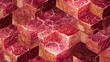© LU - A fractal pattern of carcinogenic warning labels crafted from processed meat textures, forming an infinite loop.