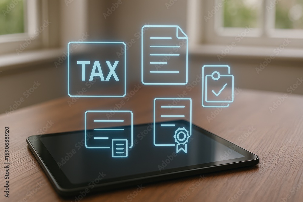 Tablet Displaying Tax Filing Interface with Digital Forms, Verification ...