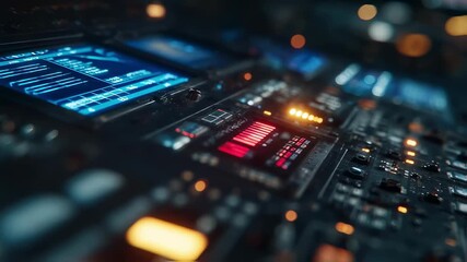 Aufkleber - Futuristic control panel with illuminated displays and buttons, generating sparks and displaying data, suggesting advanced technology and innovation in a high tech setting