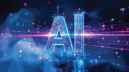 Poster - Futuristic depiction of artificial intelligence with illuminated ai letters and digital background.