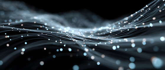Poster - The image showcases an abstract background featuring glowing blue lines and a network of interconnected nodes. The composition highlights a dynamic and futuristic theme