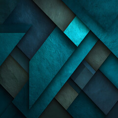 Poster - A dark teal geometric background featuring sharp angles and overlapping polygons, creating a dynamic and abstract design with varying shades and shadows.