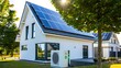 © MD AL AMIN - Modern white house with solar panels on the roof and an outdoor heat pump unit