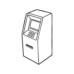 ATM machine in chalk style illustration with button panel and screen  