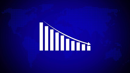 Poster - Decreasing White Bar Graph on Blue Global Dotted Map Background chart bars