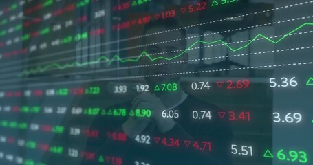 Poster - Analyst monitoring display while live stock data overlay updating graph and tracking market trend