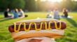 © delila - Delicious Hot Dog with Mustard at a Sunny Outdoor Park Picnic