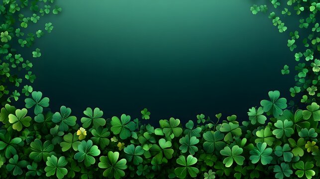 Green St. Patrick's, clovers, copy space.