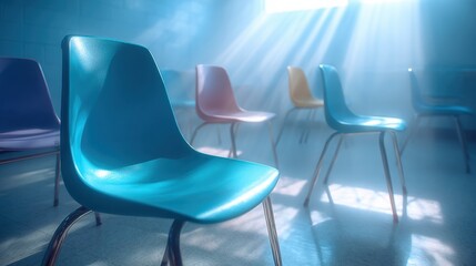Poster - Modern Flexible Seating Classroom with Bright Chairs and Inclusive Designs Premium Educational Content for Engaging Student Learning and Marketing Campaigns