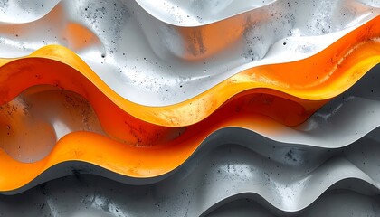 Poster - Abstract 3D Wavy Orange Ribbon and Grey Texture with Modern Design Element.