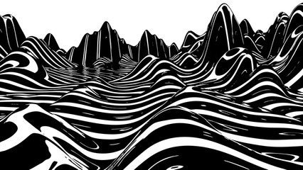 Poster - Abstract landscape with black and white wavy lines forming hills and valleys in a monochrome scene created with generated ai