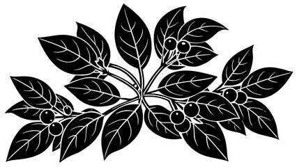 Aufkleber - Illustration of a stylized branch with leaves and berries in black and white for decoration purposes created with generated ai