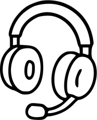 Poster - Simple line drawing of over-ear headphones with a microphone.