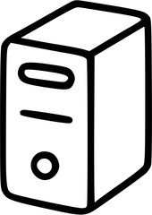 Poster - Simple line drawing of a desktop computer tower, showcasing its rectangular shape and basic components.