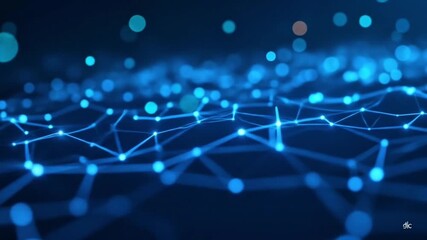 Poster - Abstract blue network background with connecting dots and lines visuals